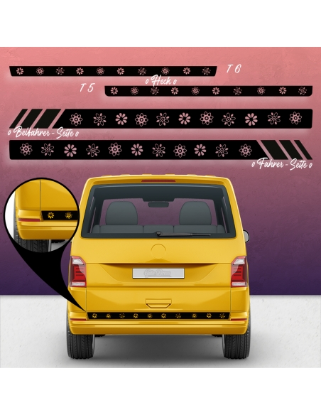 Sticker - Side StripeSet/Décor suitable for Volkswagen / VW T5 & T6 Blumen Racing in desired color