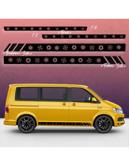 Sticker - Side StripeSet/Décor suitable for Volkswagen / VW T5 & T6 Blumen Racing in desired color