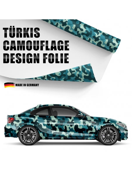 "Design Auto-Folie: Türkis Camouflage 3D Car-Wrapping - blasenfrei,