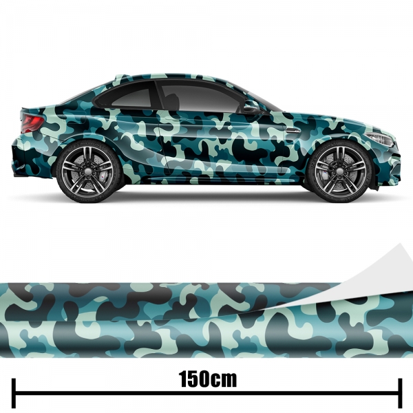 "Design Auto-Folie: Türkis Camouflage 3D Car-Wrapping - blasenfrei,