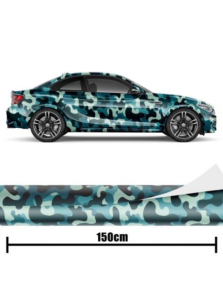 "Design Auto-Folie: Türkis Camouflage 3D Car-Wrapping - blasenfrei,