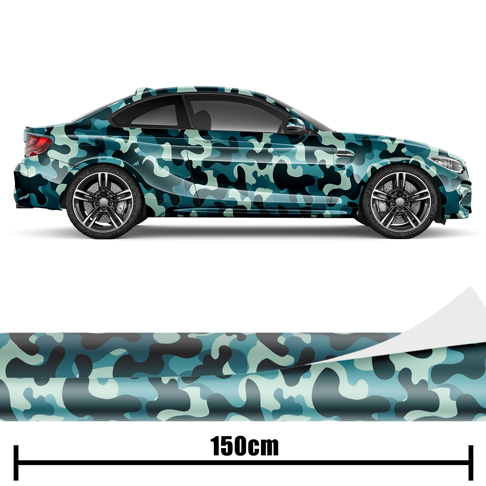 Design Auto-Folie: Türkis Camouflage 3D Car-Wrapping - blasenfrei