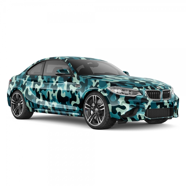 "Design Auto-Folie: Türkis Camouflage 3D Car-Wrapping - blasenfrei,
