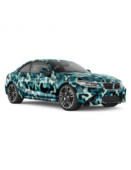 "Design Auto-Folie: Türkis Camouflage 3D Car-Wrapping - blasenfrei,