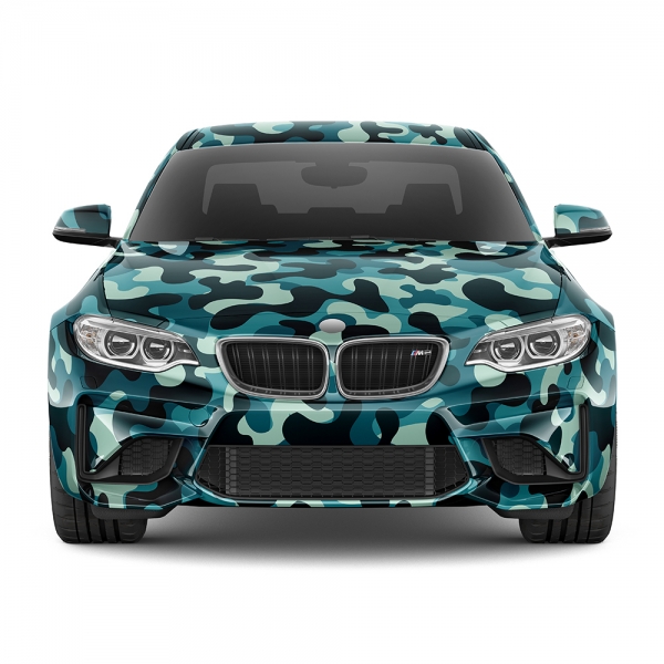 "Design Auto-Folie: Türkis Camouflage 3D Car-Wrapping - blasenfrei,
