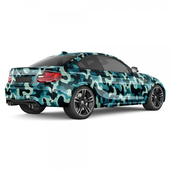 "Design Auto-Folie: Türkis Camouflage 3D Car-Wrapping - blasenfrei,