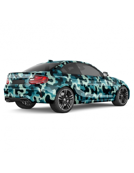 "Design Auto-Folie: Türkis Camouflage 3D Car-Wrapping - blasenfrei,