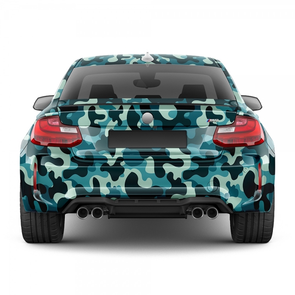 "Design Auto-Folie: Türkis Camouflage 3D Car-Wrapping - blasenfrei,