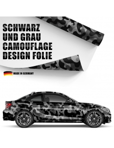 Design Auto-Folie: Schwarz/Grau Camouflage, 3D Car-Wrapping, blasenfr