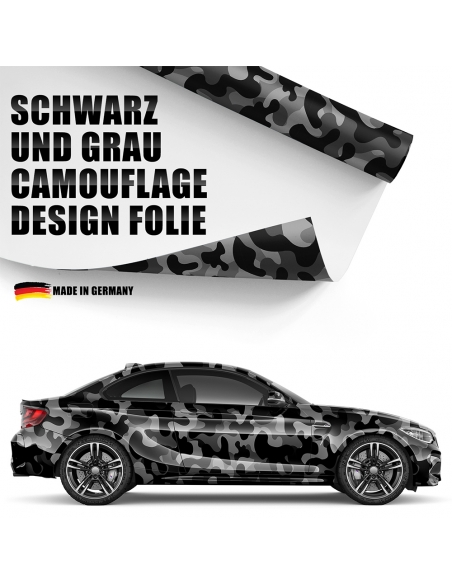 Design Auto-Folie: Schwarz/Grau Camouflage, 3D Car-Wrapping, blasenfr
