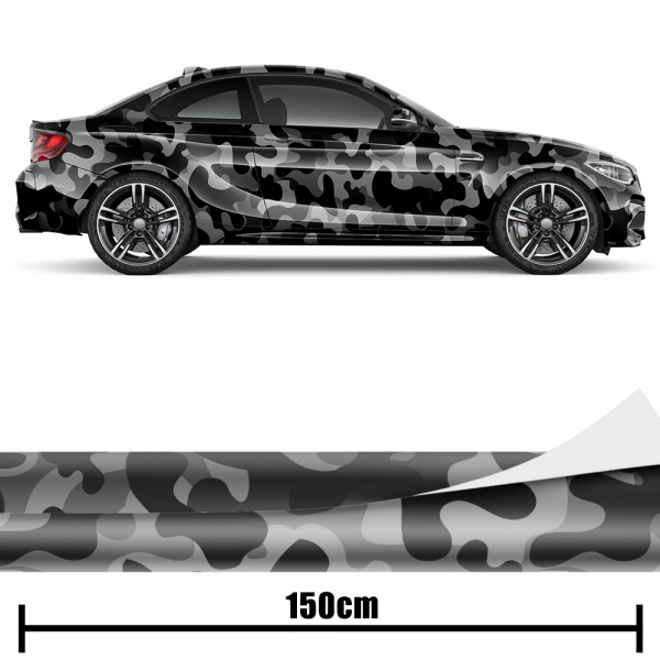 Design Auto-Folie: Schwarz/Grau Camouflage, 3D Car-Wrapping, blasenfr