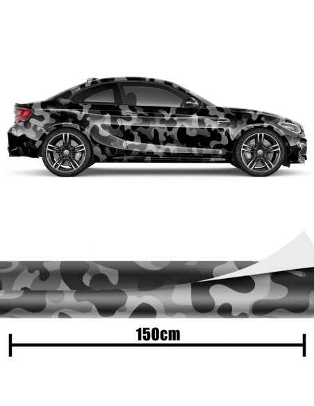 Design Auto-Folie: Schwarz/Grau Camouflage, 3D Car-Wrapping, blasenfr