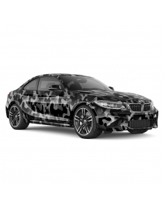 Design Auto-Folie: Schwarz/Grau Camouflage, 3D Car-Wrapping, blasenfr
