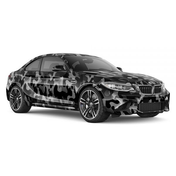 Design Auto-Folie: Schwarz/Grau Camouflage, 3D Car-Wrapping, blasenfr