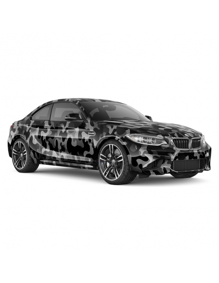Design Auto-Folie: Schwarz/Grau Camouflage, 3D Car-Wrapping, blasenfr