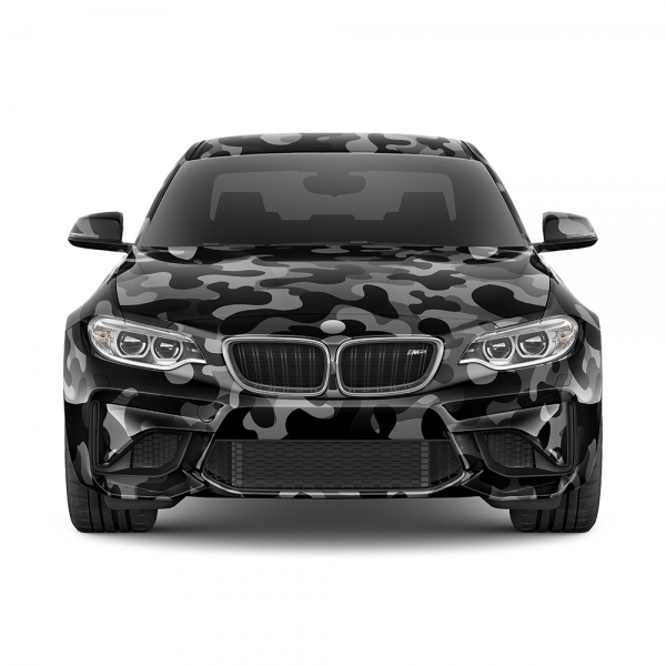Design Auto-Folie: Schwarz/Grau Camouflage, 3D Car-Wrapping, blasenfr