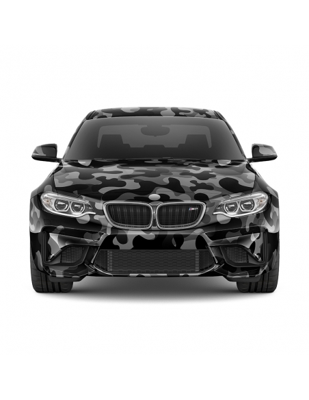 Design Auto-Folie: Schwarz/Grau Camouflage, 3D Car-Wrapping, blasenfr