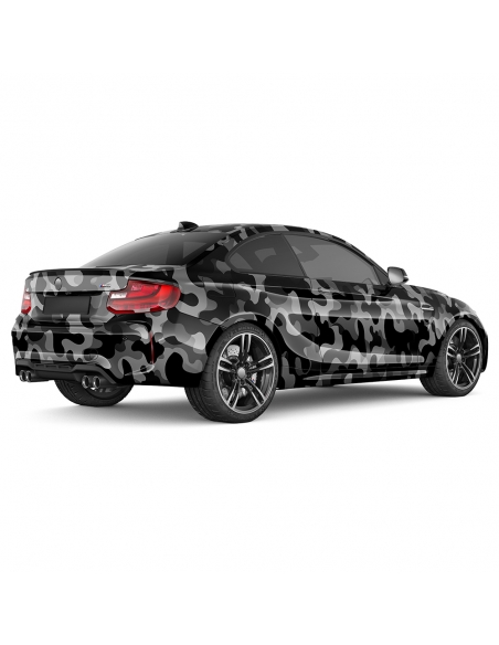Design Auto-Folie: Schwarz/Grau Camouflage, 3D Car-Wrapping, blasenfr