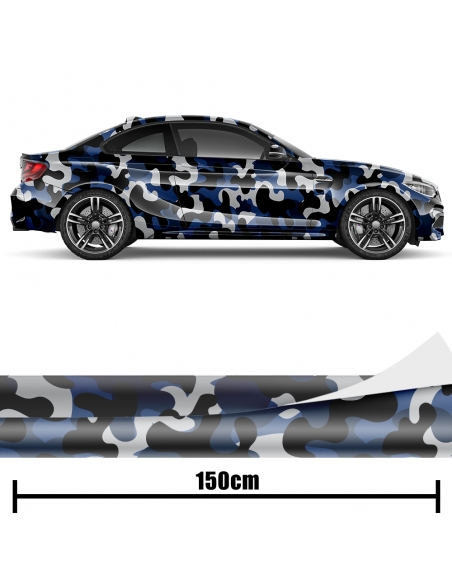 Blau Camouflage 3D Auto-Folie: Design, blasenfrei | 1500x150cm