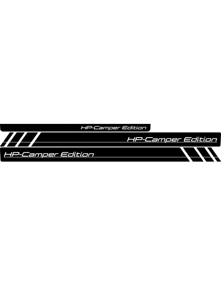 "HP-Camper Edition" Seitenstreifen mit Strich Aufkleber Set/Dekor passend für Volkswagen / VW T5 & T6 Bus in Wunschfarbe kurz