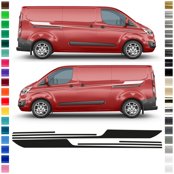 Seiten-Streifen Set/Dekor passend für Ford Transit Custom in Wunschfarbe