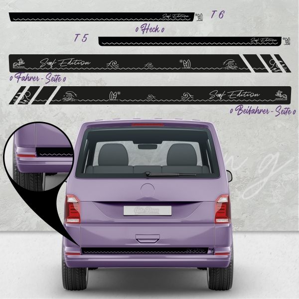 "VW T5 & T6 Surf Edition Racing - Seiten-StreifenSet in Wunschfarbe"