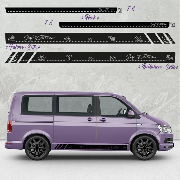 "VW T5 & T6 Surf Edition Racing - Seiten-StreifenSet in Wunschfarbe"