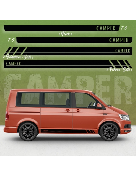 "B-Ware Seitenstreifen Set für VW T5 Bus - Racing Style in Silber Ch