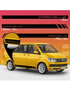 B-Ware Aufkleber - Seiten-Streifen Set/Dekor passend für Volkswagen / VW T5 Racing kurz "Motiv: Caravelle" Bus in Anthrazit