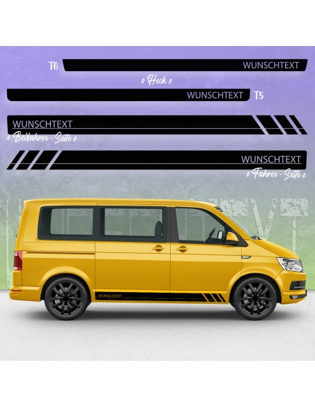 B-Stock "Motive: Volkswagen" Racing side stripes set / decor suitable for VW T5 bus short in black gloss