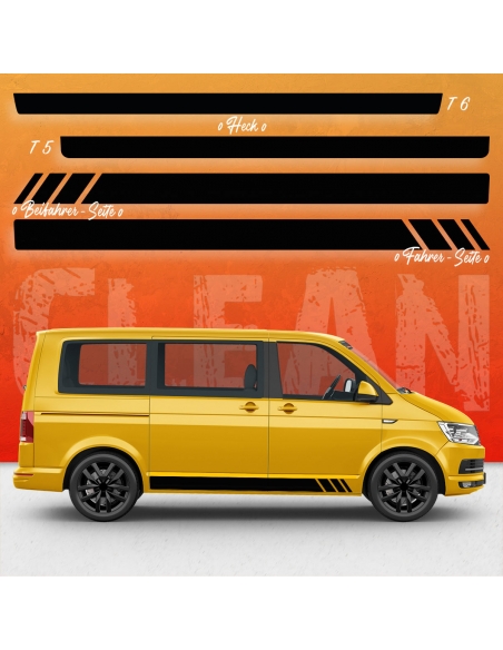 B-Stock "Clean Racing" side stripes set suitable for Volkswagen / VW T5 bus in orange long