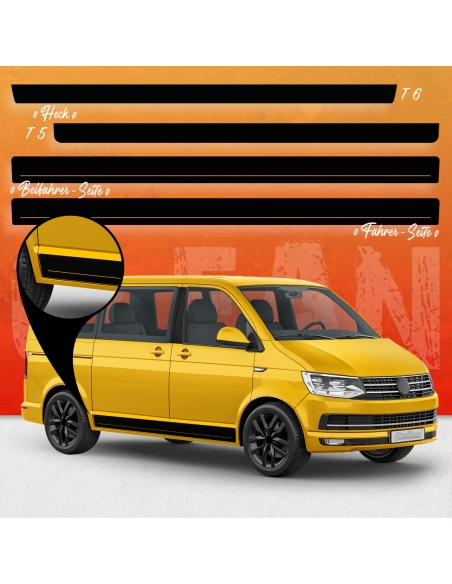 B-Stock "Clean" side stripes set suitable for Volkswagen / VW T5 bus short original with dash in black gloss