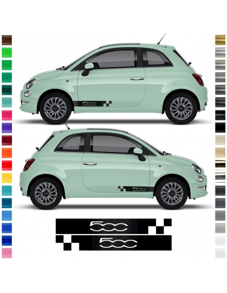 B-Ware "Karo Kurz" Aufkleber - Seiten-Streifen Set/Dekor passend für Fiat 500 in Graphite "Text: 500"
