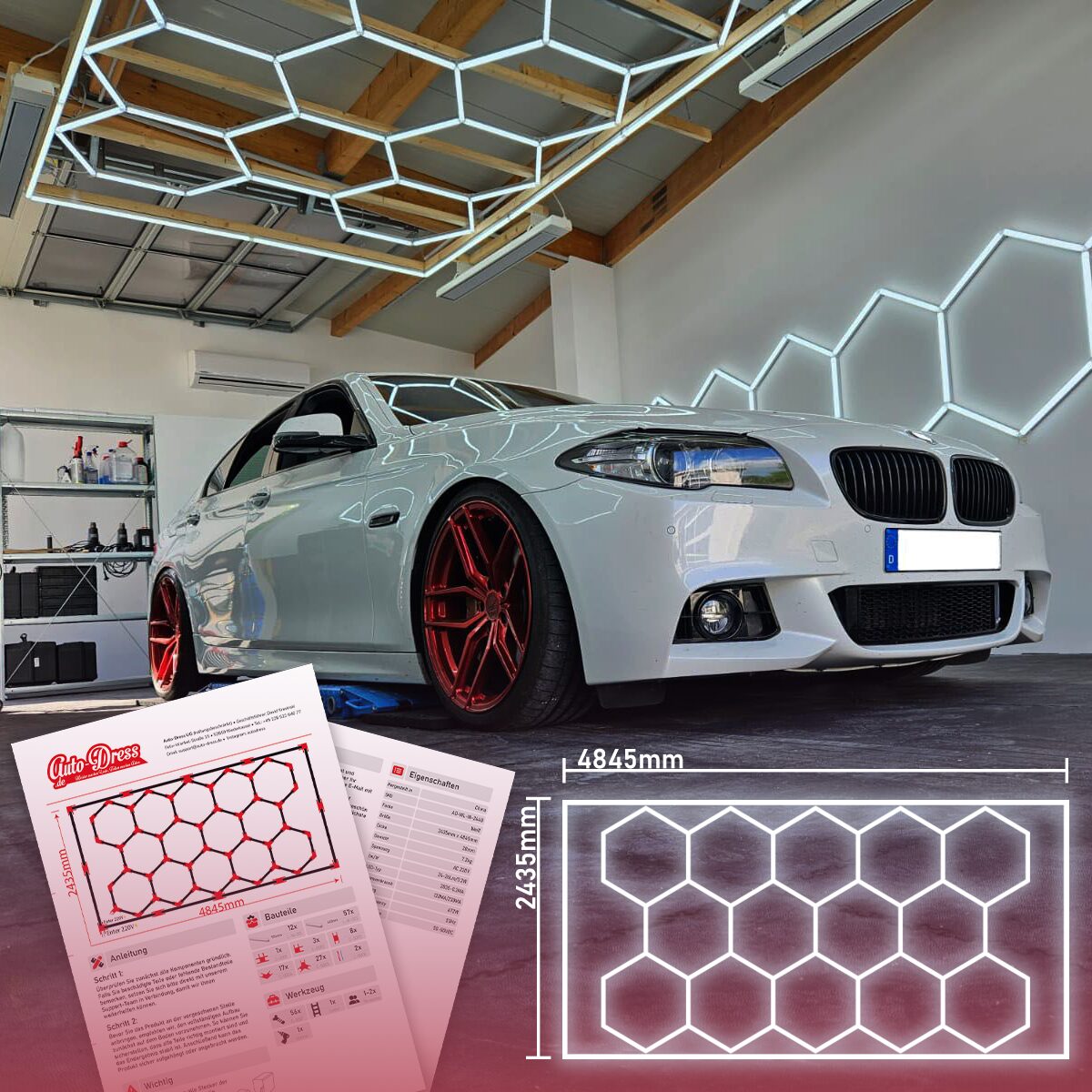 LED Waben Decken- & Wandbeleuchtung – Modulares Sechseck-System, 6400 K, Für Werkstatt, Salon, Garage